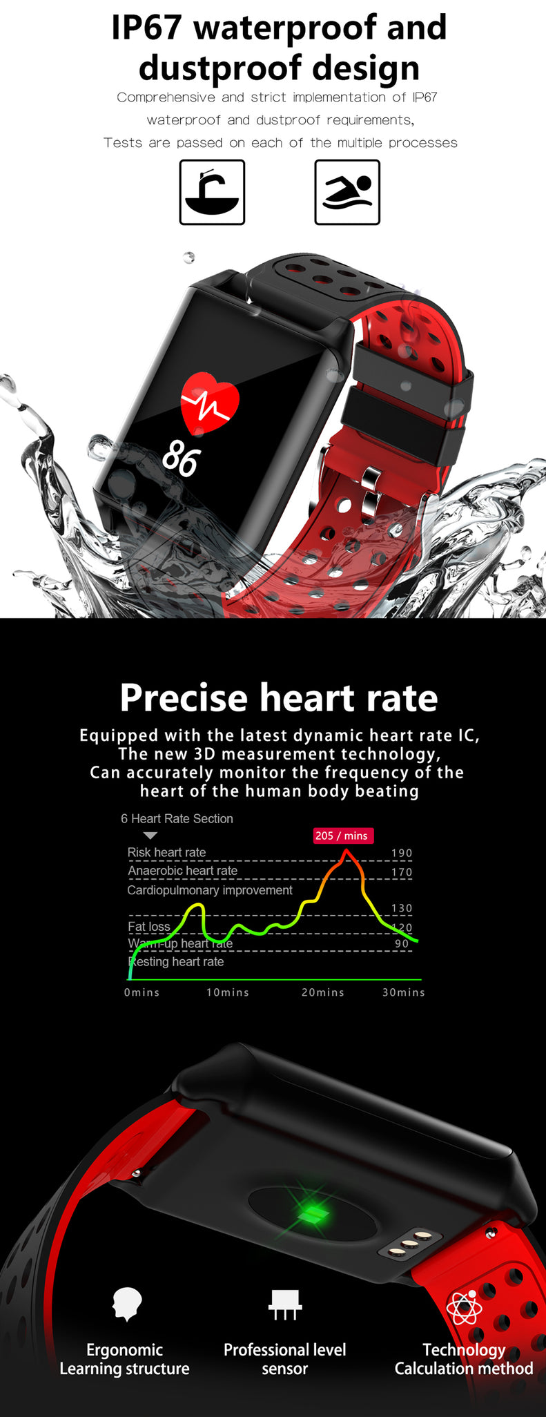 R11 OLED Blood Pressure Heart Rate Monitor Smart Watch IP67 Waterproof